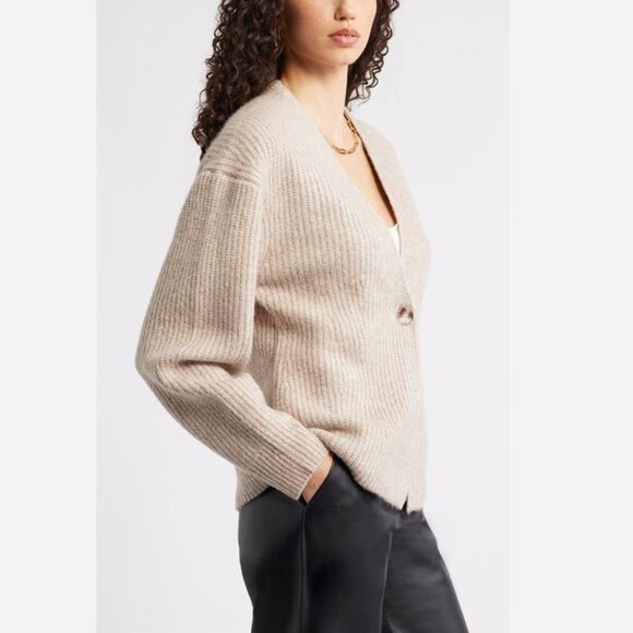 Nordstrom One-Button V-Neck Rib Cardigan - Picture 2 of 11